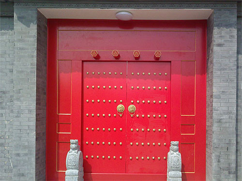 特克斯中国传统四合院系列朱红色中式木制大门木作